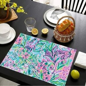 {NEW} Set of 4 Lilly Inspired Woven Floral Dining Placemats